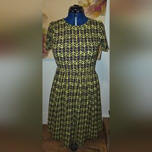 LuLaRoe Yellow and Black Geometric Midi Dress